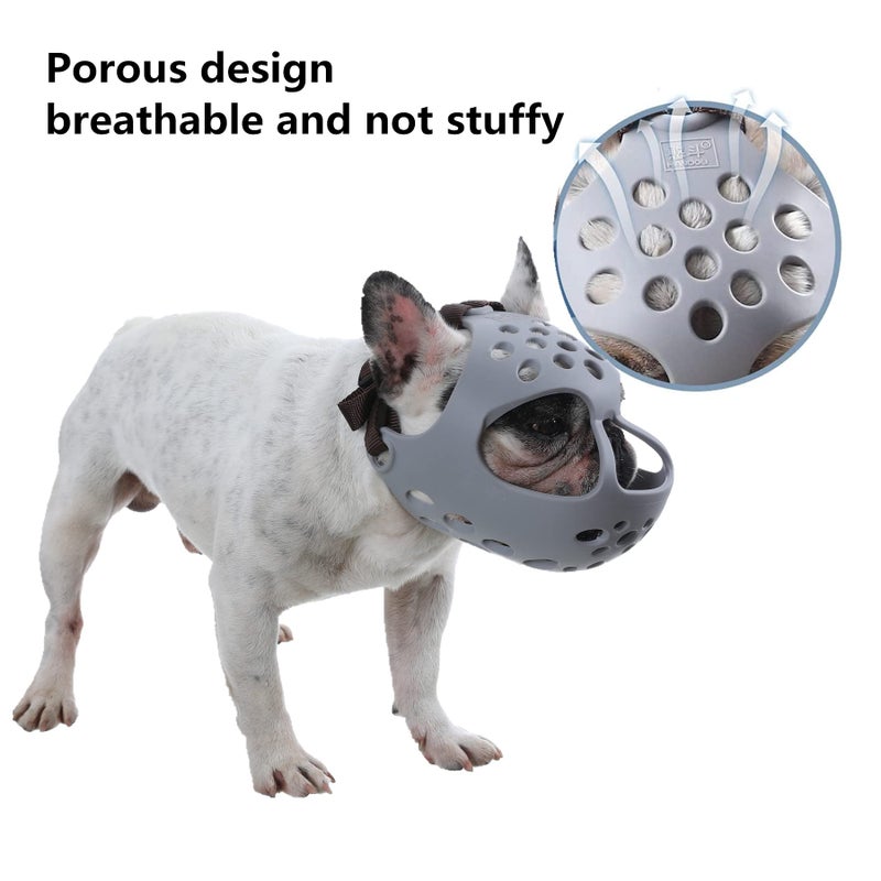 JYHY Short Snout Dog Muzzles,Soft Silicone Adjustable Breathable Bulldog Muzzle for Biting Chewing Barking Training,Ideal for Flat-Faced Dogs (Large, Grey) - Image 2
